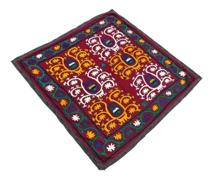 Vintage Square Suzani Fabric - Handmade Table Cover - 4.0' x 4.2'