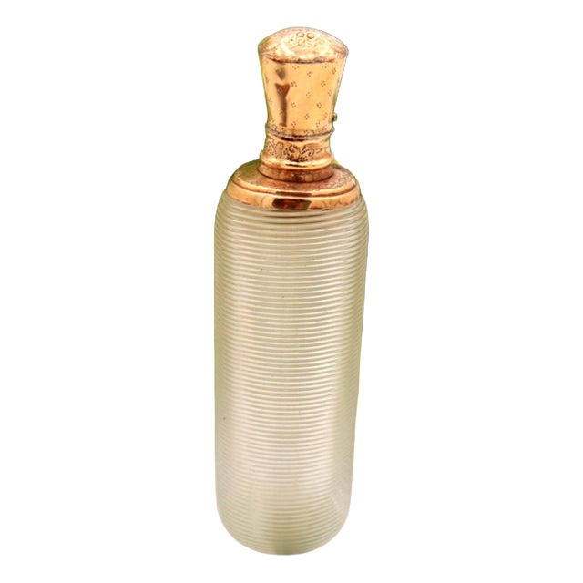 Perfume Bottle in Glass and 15K Gold For Sale