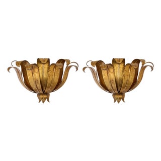 Italian Mid-Century Gilt Metal Floral Wall Sconce For Sale