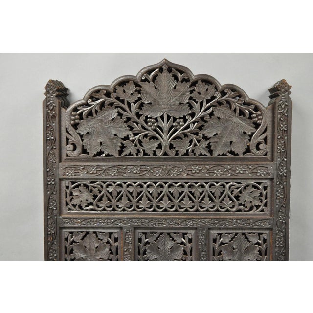 Vintage Anglo Indian Carved Teak Wood 4 Panel Room Divider Folding Screen For Sale - Image 13 of 15