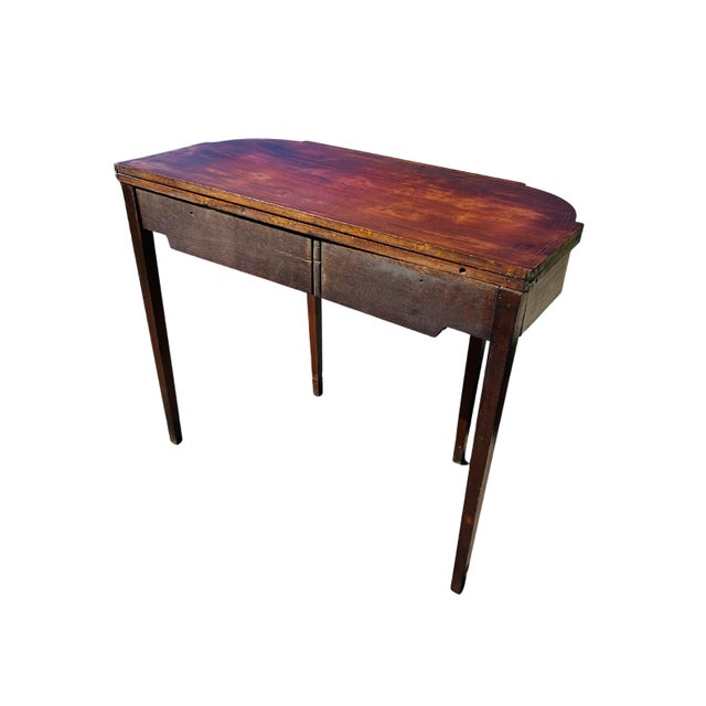 19th Century Federal Style Mahogany & Satinwood Inlaid Card Table – Antique Hepplewhite Flip-Top Game / Demilune Console Table For Sale - Image 6 of 14