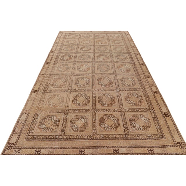 Late 18th Century Hand-Knotted Antique Khotan Rug Beige Brown All Over Medallion Pattern For Sale - Image 5 of 7