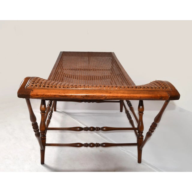 Lane Furniture British Colonial Handwoven Cane Turned Wood Spindle Frame Chaise Lounge Daybed For Sale - Image 4 of 13