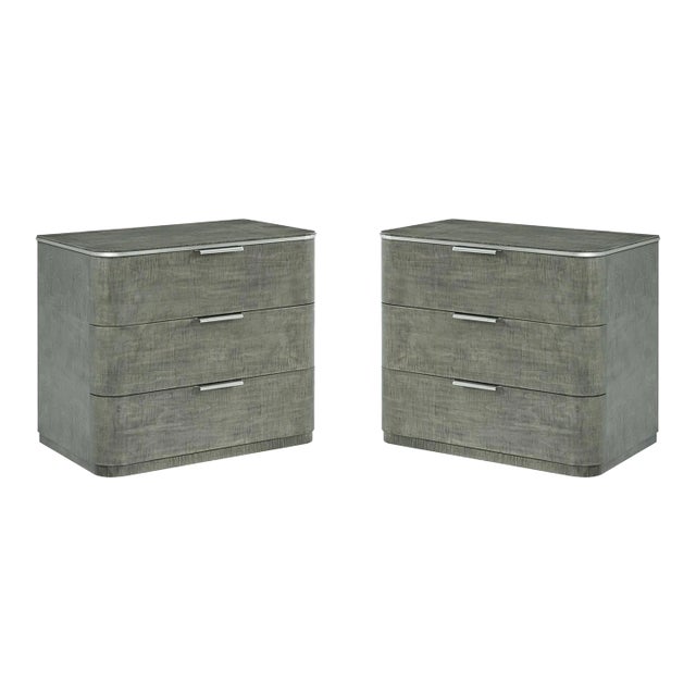 Pair of Grey Art Deco Nightstands With Drawers For Sale