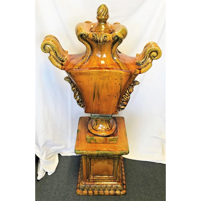 Italian Ceramic Large Lidded Urn on Pedestal For Sale - Image 4 of 12