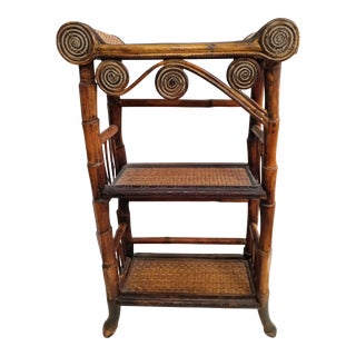 Vintage Rattan Bamboo Pagoda Style Top Boho Island Style Wicker Small 3 Shelf Etagere For Sale