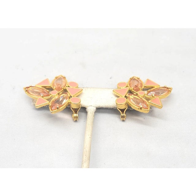 1980s Vintage 1980s Signed Yves Saint Laurent Coral Enamel & Pink Rhinestones Clip Earrings - 2 Pieces For Sale - Image 5 of 9