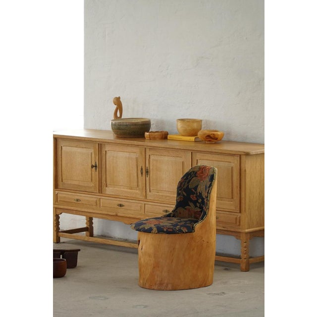 Mid-Century Swedish Pine Stump Chair / Kubstol with Floral Upholstery, 1960s For Sale - Image 10 of 17