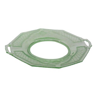 Green Etched Depression Glass Decagon Serving Dish Tray With Handles For Sale