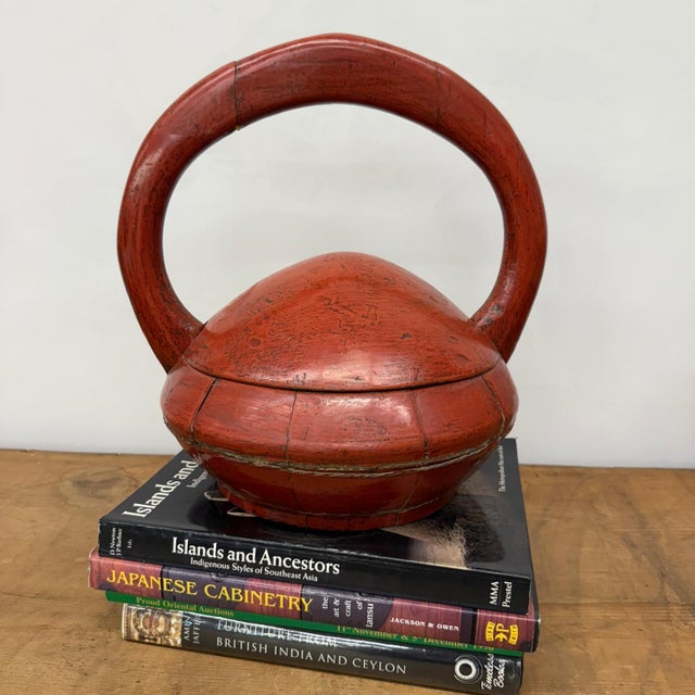 Rustic Red Wooden Carrying Basket with Removable Lid For Sale - Image 3 of 10