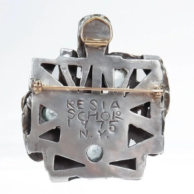 Vintage Signed Modernist 1970's Gold, Silver, & Gemstone Necklace/Brooch by Resia Schor For Sale - Image 12 of 12