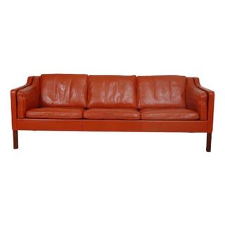 2213 3-Seater Sofa in Patinated Cognac Leather by Børge Mogensen, 1980s For Sale
