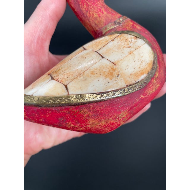 Red Vintage Wooden Duck With Bone Inlays For Sale - Image 8 of 10