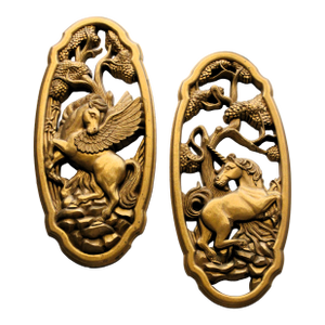 1970's Gilded Wall Plaque Pair/Mythical Creatures/Antique Gold