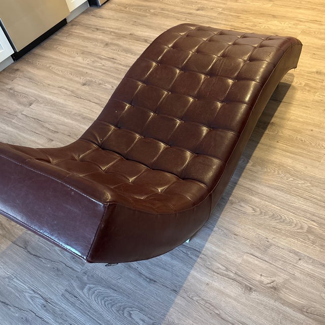 Early 21st Century Roche Bobois “Dolce” Chaise in a Distressed Brown Having Aluminum Legs. For Sale - Image 5 of 12