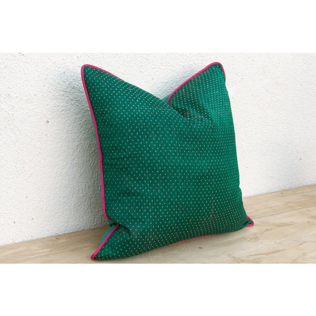 Traditional Royal Green Dotted Ahir Handloom Pillow For Sale - Image 3 of 6