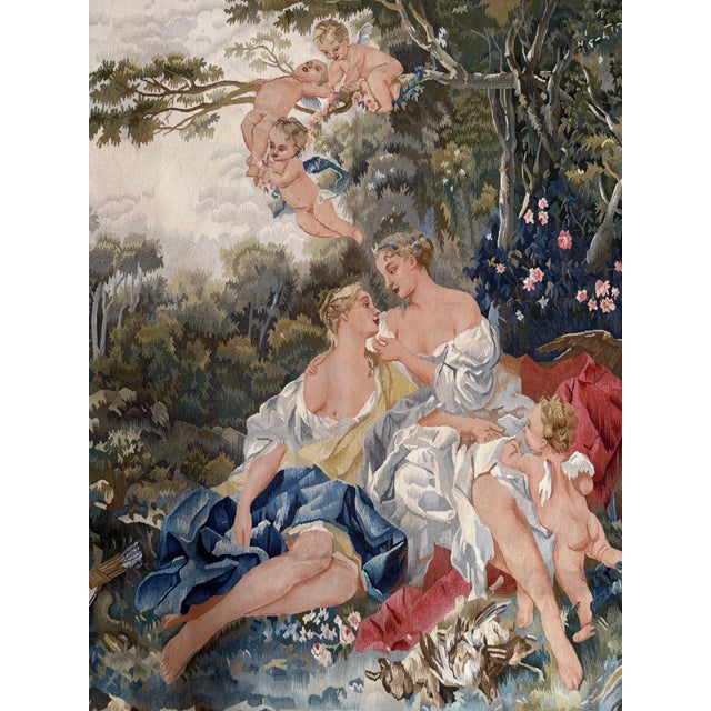 Textile Vintage French Rococo Cherub and Garden Tapestry For Sale - Image 7 of 8
