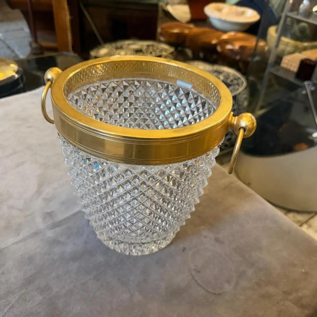 Baccarat 1980s Modernist Crystal and Gilded Metal French Champagne Cooler For Sale - Image 4 of 14