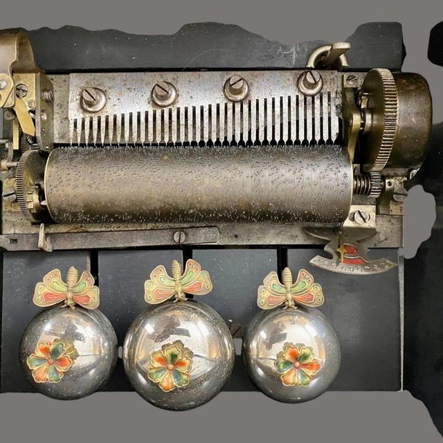 Brown 19th Century Swiss Cylinder Music Box with Three Bells in Walnut Case For Sale - Image 8 of 11
