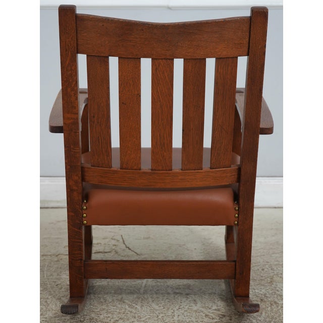 L. & J.G. Stickley, Inc. Antique L&jg Stickley Leather Seat Rocking Chair For Sale - Image 4 of 18