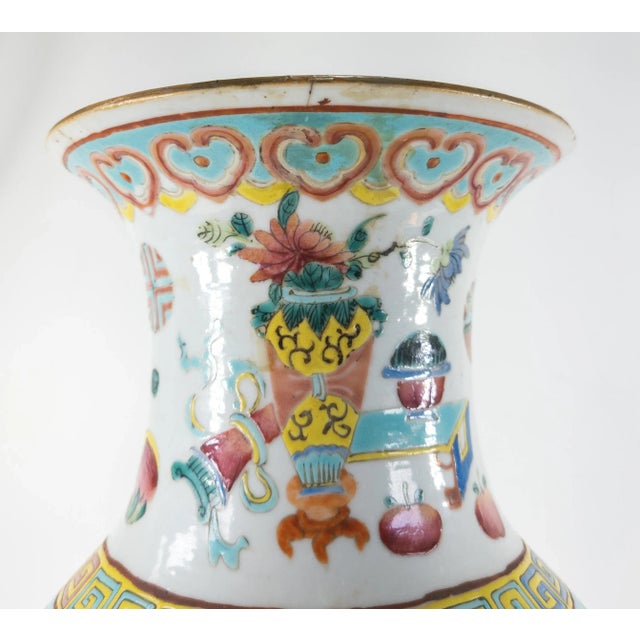 Ceramic Chinese Famille Rose Republic Enameled Vase For Sale - Image 7 of 12
