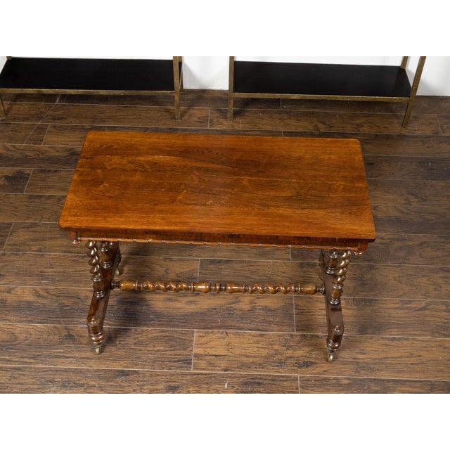English 1860s Mahogany Table with Barley Twist Base and Petite Casters For Sale - Image 10 of 12