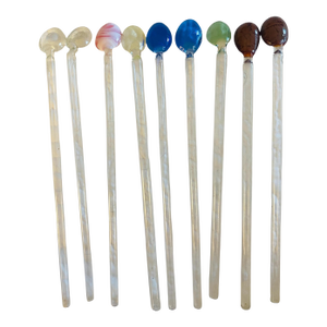 Nine Hand-Blown Murano Glass Multicolor Swizzle Sticks Stirrers
