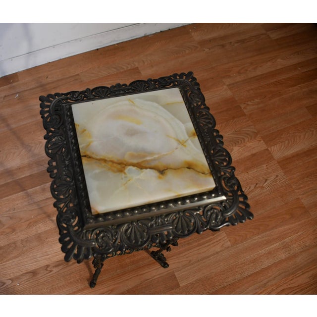 1900s Antique Victorian White Metal & Onyx Inset Two Tier Stand / Small Table For Sale - Image 10 of 11