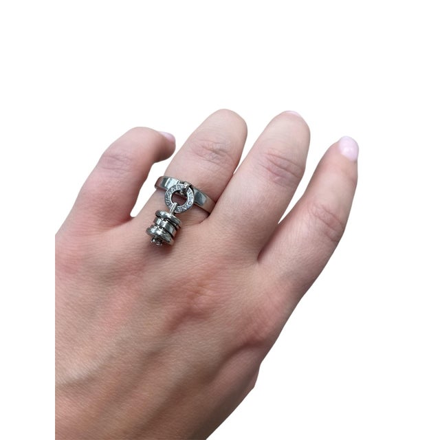 Contemporary Bulgari, B.zero1 18k White Gold and Diamond Charm Ring, Size 7.25 For Sale - Image 3 of 5