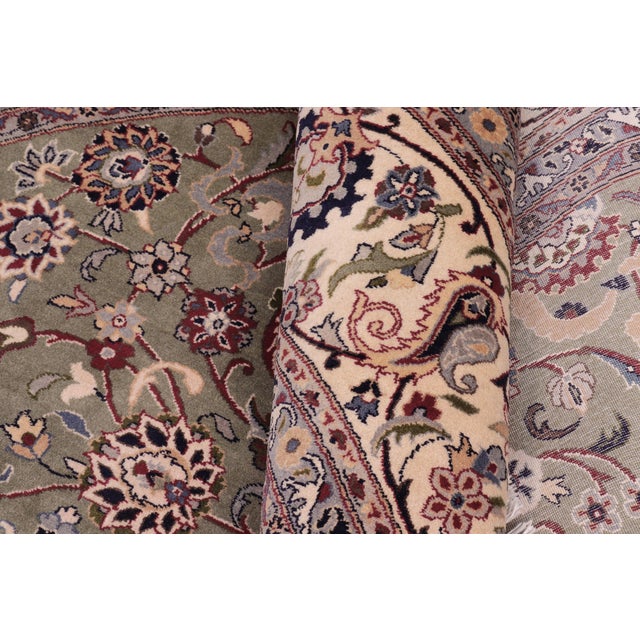 Green Floral 1990's Pak-Persian Green/Beige Wool Round Rug- 8'0'' X 8'2'' For Sale - Image 8 of 9