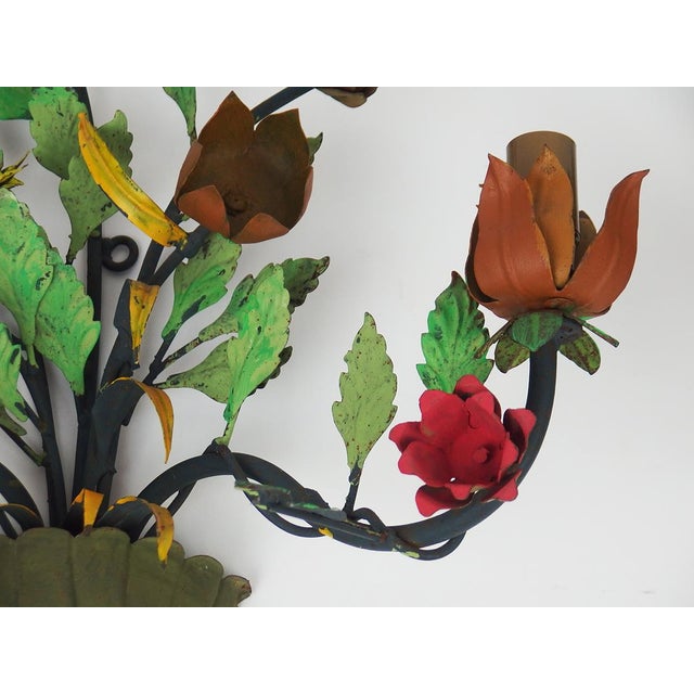 Metal Bouquet of Flowers Wall Sconces, 1960s, Set of 2 For Sale - Image 7 of 8