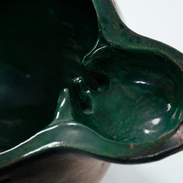 1970s Ceramic Sink with Green and Bronze Glazing and Brass Towelring, 1970s For Sale - Image 5 of 13