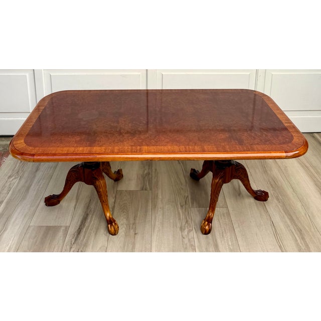 English Georgian Revival Burl Veneer Coffee Table With Double Pedestal Base For Sale - Image 15 of 18