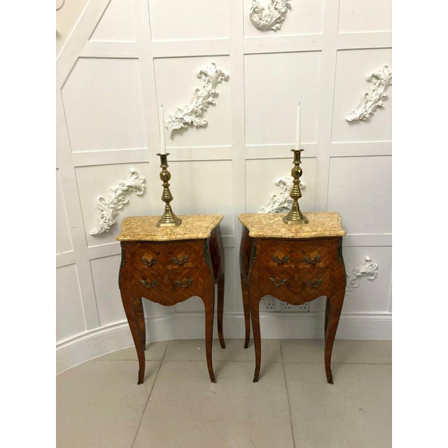 Antique Louis XV French Marquetry Bedside Cabinets, 1880s, Set of 2 For Sale - Image 4 of 16