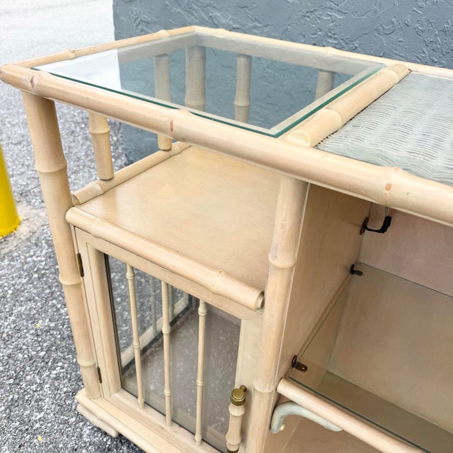 Vintage Coastal Faux Bamboo and Glass Credenza/Etagere For Sale In West Palm - Image 6 of 11