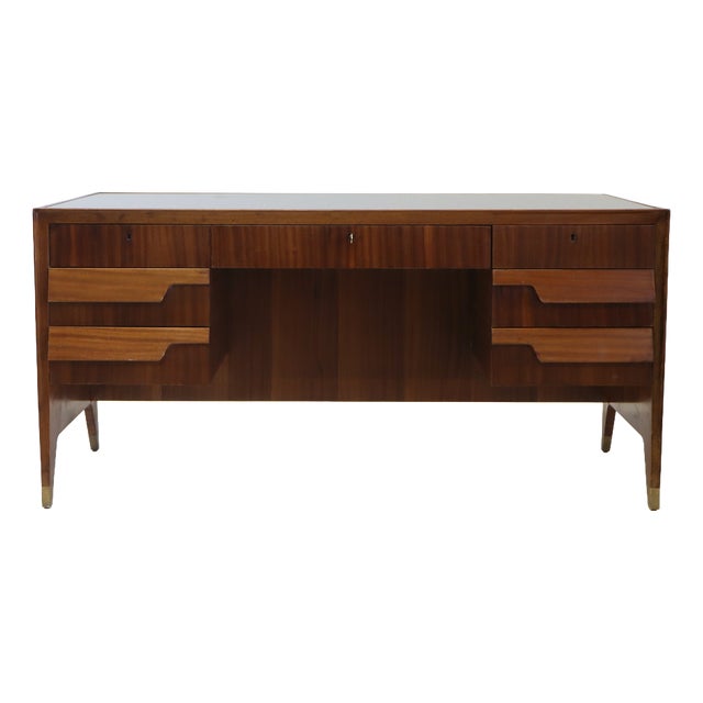 Desk in Wood, Brass and Enamelled Glass by Gio Ponti, 1950 For Sale