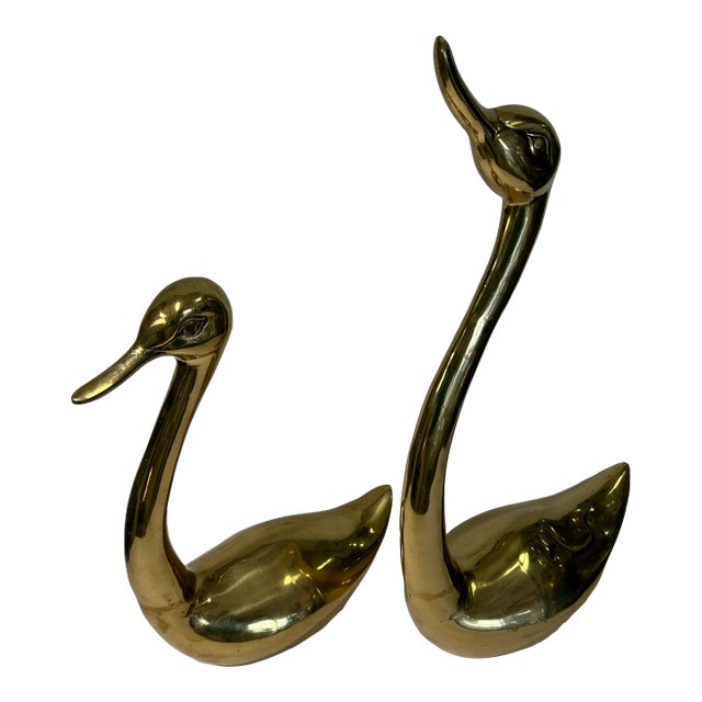 1980s Pair of Brass Swan Sculptures For Sale