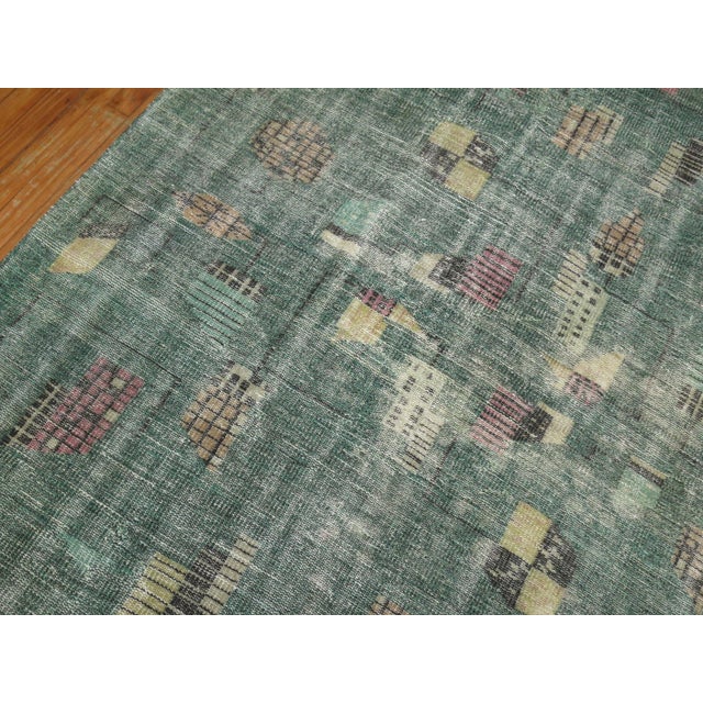Mid-Century Modern Mid 20th Century Shabby Chic Green Zeki Muren Turkish Deco Rug For Sale - Image 3 of 6