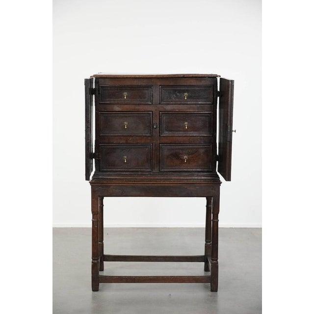 Antique English Oak Cabinet on Stand, 1600s For Sale - Image 3 of 18
