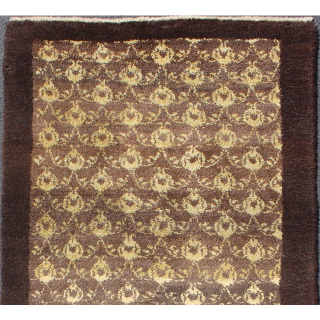 Vintage Turkish Tulu Rug With Ivory Motifs and Chocolate Brown 3′2″ × 6′3″ For Sale - Image 4 of 12