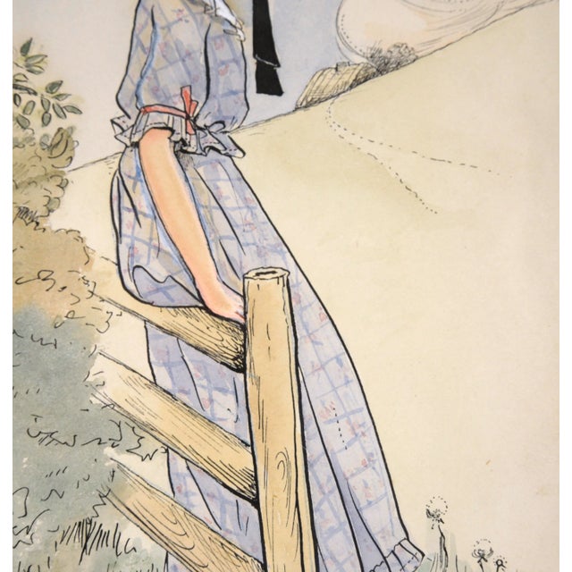1920s 1920s Illustration Gouache Painting of a Country Girl by M. Solomon, Framed For Sale - Image 5 of 9