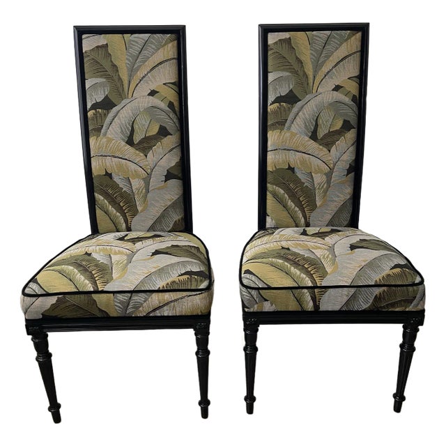 Mid 20th Century High Back Chairs in Palm Print - Set of 2 For Sale