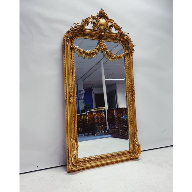 Rococo Golden Baroque Mirror with Floral Garland from Green Square For Sale - Image 3 of 11