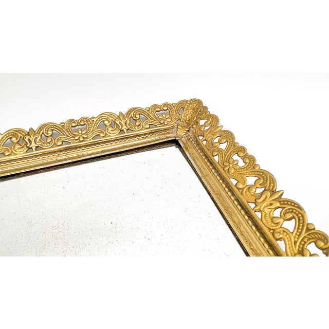 Vintage Hollywood Regency Gold-Tone Filigree Mirrored Vanity Tray - Ornate Filigree Edge – Glam / Rococo Revival / Mid-Century For Sale - Image 13 of 13