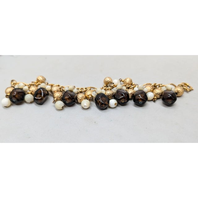 Metal Vintage 1960s Signed Napier Goldtone Faux-Topaz & Mother of Pearl Charm Bracelet For Sale - Image 7 of 14