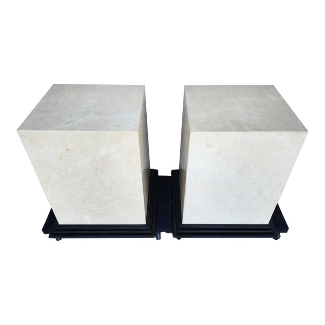 Polished Italian Travertine Marble Dining Table Bases Side Tables Display Stands For Sale