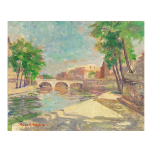 'Paris in the Spring' by Ejnar Kragh, 1950, Seine and the Pont Neuf, Danish Post-Impressionist Oil