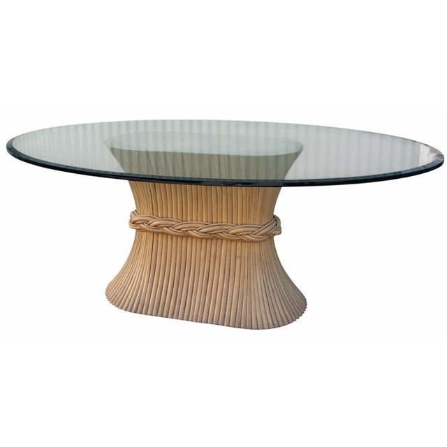 1980s Vintage McGuire Furniture Co Glass Top Horse Track Dining Table For Sale - Image 5 of 7