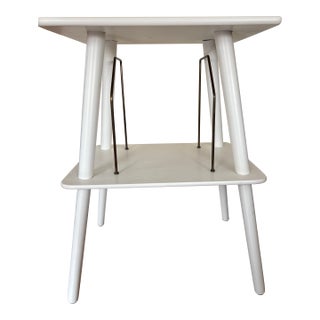 West Elm Mid-Century Modern White Record Stand / Vinyl Storage Side Table With Metal Supports For Sale