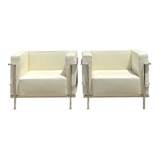 Vintage Chrome Frame Lounge Chairs After Corbusier - A Pair For Sale